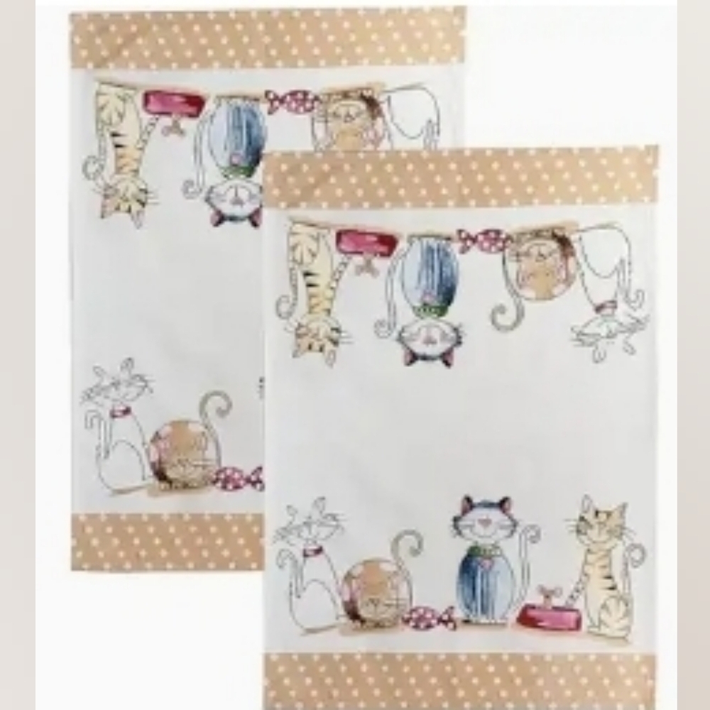 Set Of 2 Cute Cat Print Hand Towels